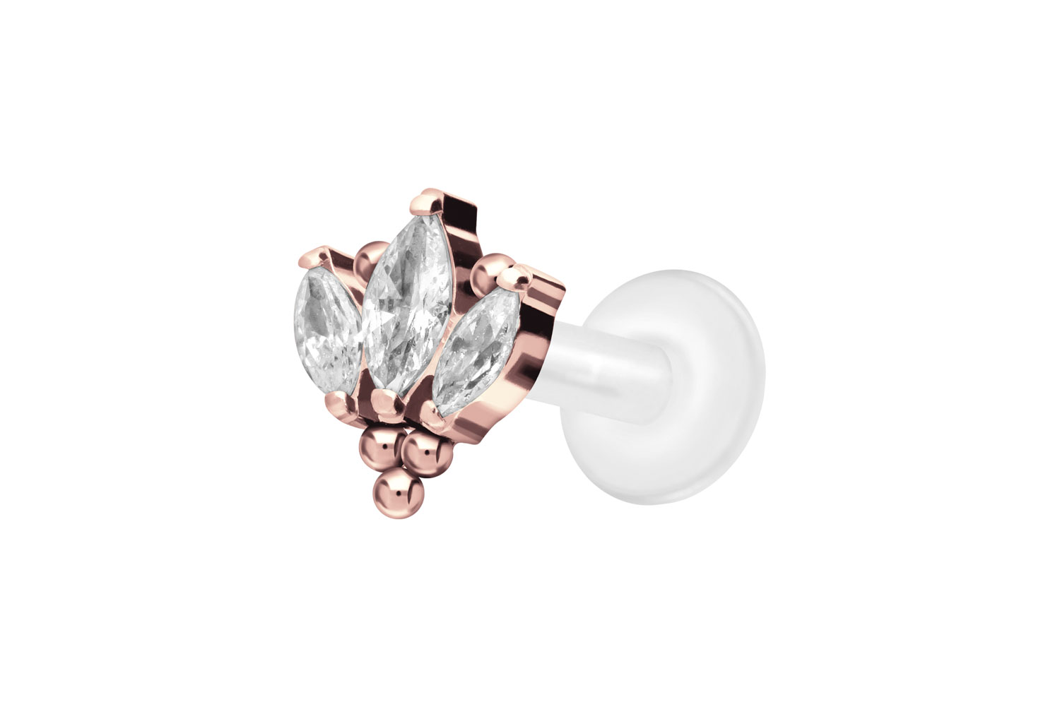 PTFE Labret Piercing mit Innengewinde + Titan-Aufsatz LOTUSBLÜTE + KUGELN